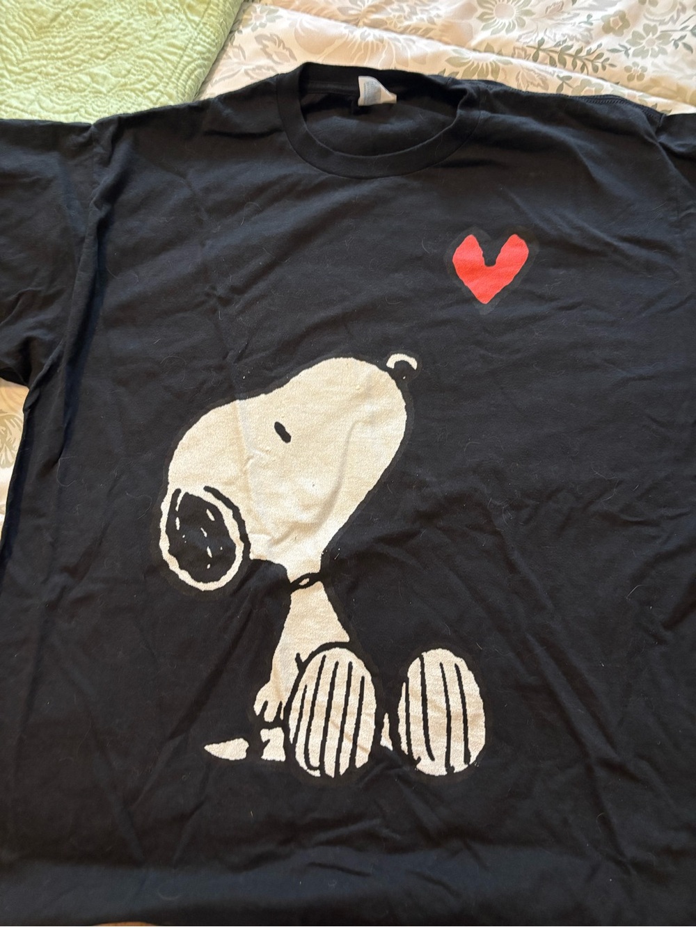 Black Snoopy Graphic Tee with Red Heart